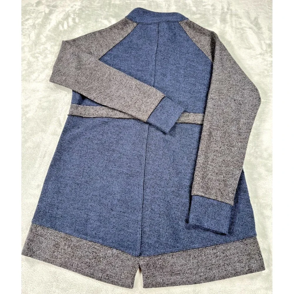 Skies Are Blue Contrast Panel Zip Up Cardigan Jacket Drawstring Blue Grey Medium